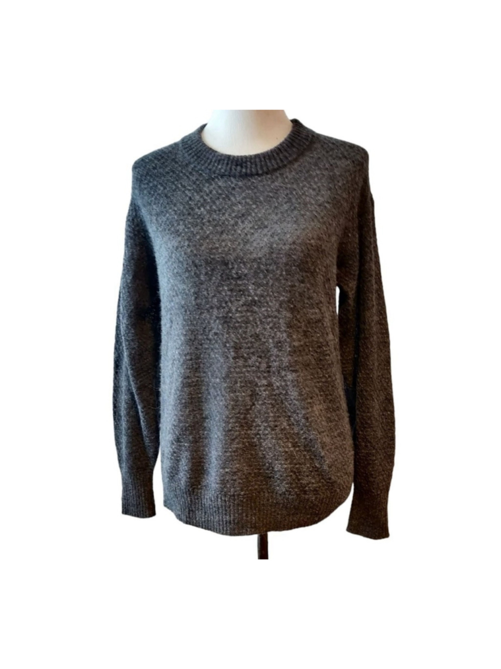 Quince Wool Alpaca Blend Sweater Charcoal Gray Diamond Stitch Crewneck Size S